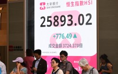 An electronic sign board shows the Hang Seng Index closing price in Hong Kong. AFP/Peter Parks