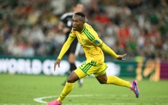 South Africa's forward #12 Thapelo Maseko celebrates scoring his team's first goal during the 2026 World Cup Group A football match between South Africa and South Korea. AFP/Yuri Cortez