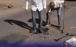 Sandown Estate residents in Sandton fixing potholes.