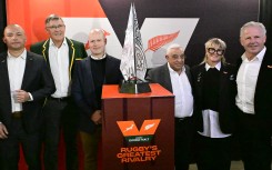 Dignitaries with the trophy during the Castle Double Malt Greatest Rivalry Tour trophy launch at AB InBev Africa Headquarters on August 19, 2026 in Johannesburg. Sydney Seshibedi/Gallo Images
