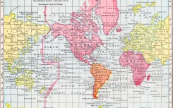 A color map of the world on Mercator's projection and showing the international date line, 1922. (Photo by Interim Archives/Getty Images)