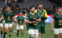 PERTH, AUSTRALIA - SEPTEMBER 27: South African players react after being defeated in the International match between Australia and South Africa at Optus Stadium on September 27, 2026 in Perth, Australia. (Photo by Antony Dickson/Gallo Images)