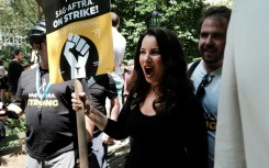 SAG-AFTRA President Fran Drescher joins picketers at New York City Hall as members of the actors' union continue to walk the picket line with screenwriters