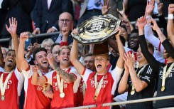 Arsenal celebrate winning the Community Shield against Manchester City