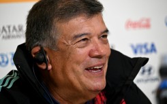 Colombia's coach Nelson Abadia talks to the media