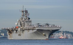 The amphibious assault ship USS Bataan, pictured in New York harbour in May 2022