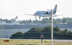 The plane carrying Tottenham's England captain Harry Kane landing in Munich 