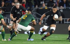 New Zealand flanker Shannon Frizell (R) injured a hamstring on the eve of the All Blacks departure to the Rugby World Cup in France