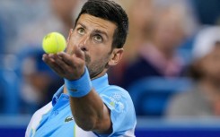 Novak Djokovic of Serbia serves in his quarter-final victory over Taylor Fritz at the ATP/WTA Cincinnati Open
