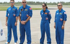 Crew-7 members speak on their arrival at the Kennedy Space Center in Florida