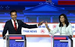 Republican White House hopefuls Vivek Ramaswamy and Nikki Haley in the first GOP televised debate in August 2023