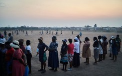 Voters queued to cast their ballots at a polling station in Bulawayo