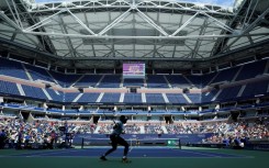 Coco Gauff practices on the Arthur Ashe Stadium ahead of the US Open next week