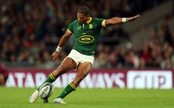 South Africa fly-half Manie Libbok kicks a conversion
