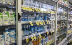 Shelf after shelf of goods are locked up to prevent theft at a Duane Reade drugstore in New York City