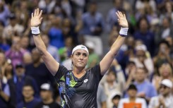 Ons Jabeur celebrates her win over Marie Bouzkova in the third round of the US Open on Saturday
