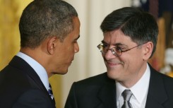 US president Barack Obama shakes hands with Jack Lew after nominating him for Treasury Secretary at the White House on January 10, 2013