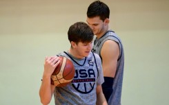 US player Austin Reaves at a training session before his team play Germany in the semi-finals of the FIBA Basketball World Cup in Manila