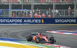 Ferrari's Monegasque driver Charles Leclerc sets the pace during the first practice session of the Singapore Grand Prix