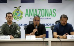 Amazonas state security hold a press conference after 14 people were killed in plane crashed in the Brazilian Amazon