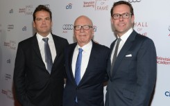 Lachlan Murdoch, Rupert Murdoch and James Murdoch shown at a 2014 event in Beverly Hills, California