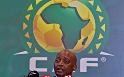 African Football Confederation (CAF) president Patrice Motsepe addresses a  press conference.
