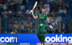 Fast show: South Africa's Aiden Markram celebrates after scoring the fastest ever World Cup century 