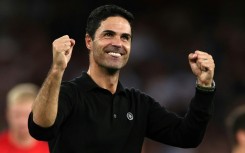 Arsenal manager Mikel Arteta celebrates their victory against Manchester City