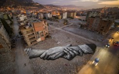 French-Swiss artist Saype has created a work in an area of Turkey hard-hit by February's devastating quake