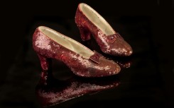 A pair of ruby slippers won by Judy Garland in the fabled 1939 movie "Wizard of Oz". 