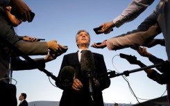 US Secretary of State Antony Blinken speaks to the media before boarding his plane in Cairo on October 15, 2023