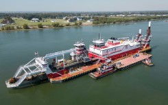 Dredging vessels like this one operated by the US Army Corps of Engineers are working to keep the Mississippi River navigable 