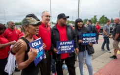 The United Auto Workers expanded a strike to Stellantis' Sterling Heights, Michigan factory, where employees greeted UAW President Shawn Fain in July at the outset of auto contract talks  
