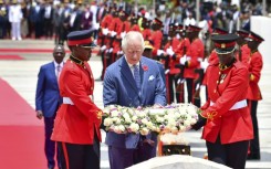 Britain's King Charles III laid a wreath at the Tomb of the Unknown Warrior on the first day of a state visit to Kenya 