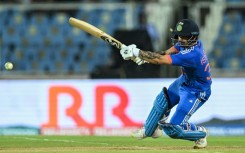 India's Ishan Kishan plays a shot during the second Twenty20 international cricket match against Australia at the Greenfield International Stadium in Thiruvananthapuram