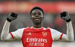 Arsenal's Bukayo Saka celebrates scoring the opening goal against Wolves