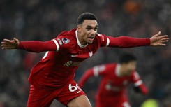 Trent Alexander-Arnold celebrates after scoring Liverpool's fourth goal against Fulham at Anfield