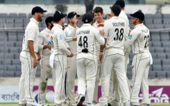 New Zealand celebrate the dismissal of Bangladesh’s Najmul Hossain Shanto