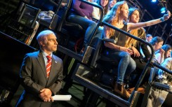 An actor plays Israeli Prime Minister Benjamin Netanyahu on the set of satirical sketch show 'Eretz Nehederet' 
