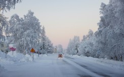 Icy roads in the village of Vittangi, northern Sweden, where temperatures dropped to -38.9 degrees Celsius on January 3, 2024
