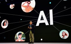 Samsung Electronics CEO JH Han highlights AI developments at a CES press event in Las Vegas