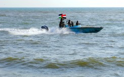 Members of the Yemeni Coast Guard affiliated with the Huthi rebel group patrol off the Red Sea port of Hodeida in solidarity with Gazans, on January 4, 2024