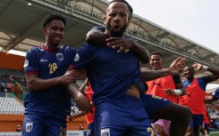 Bebe celebrates after scoring Cape Verde's opening goal against Mozambique