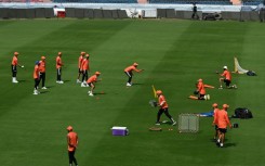 India's cricket team players take part in a practice session at the Rajiv Gandhi International Cricket Stadium in Hyderabad on January 23 