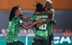 Victor Osimhen celebrates with Ademola Lookman after the Atalanta player put Nigeria ahead against Cameroon