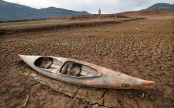 A kayak in a dried-out reservoir in Girona in Catalonia