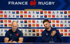 William Servat (L) and France captain Gregory Alldritt face the press after the defeat by Ireland