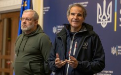 IAEA chief Rafael Grossi (R) and Ukrainian Minister of Energy German Galushchenko addressed media in Kyiv ahead of a Wednesday visit to the Russian-held Zaporizhzhia plant