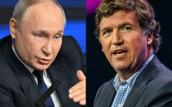 (COMBO) This combination of file pictures created on February 6, 2024, shows
Russian President in Moscow and US conservative political commentator Tucker Carlson in West Palm Beach, Florida