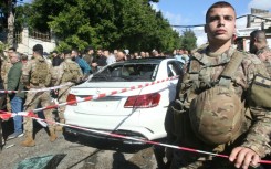 Lebanese soldiers secure the area after a reported Israeli drone strike in the village of Jadra